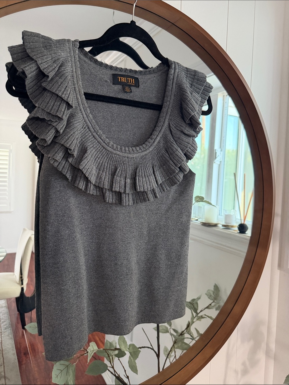 TRUTH Gray Ruffle Knit Tank Top